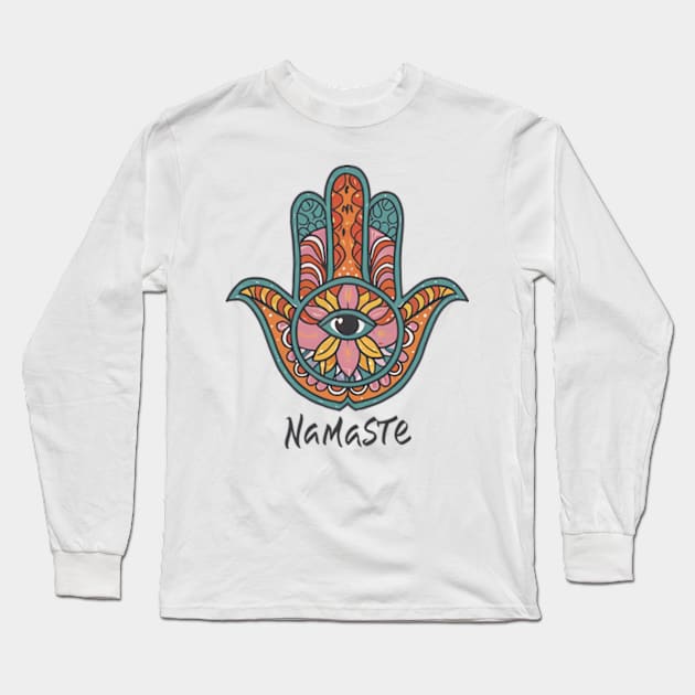 Namaste - Hamsa hand Long Sleeve T-Shirt by Neon Galaxia